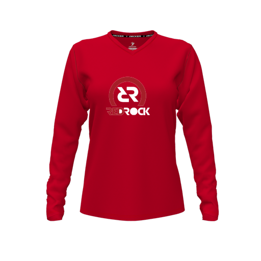 [CUS-DFW-TEES-CMF-VNK-LSL-RED-FYXS-LOGO1] Comfort T-Shirt (Female Youth XS, Red, V Neck, Logo 1, Long Sleeve)