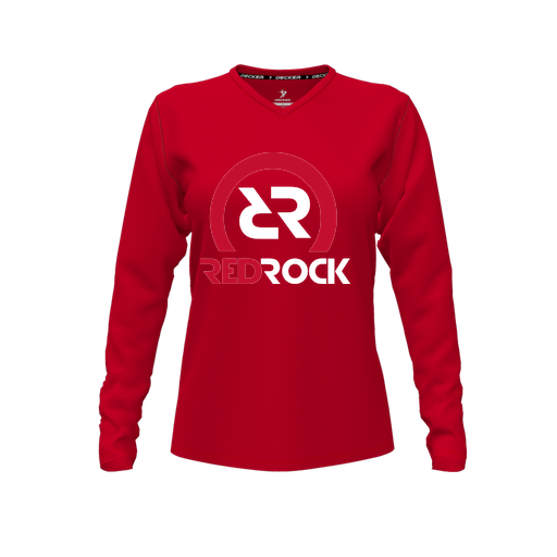 [CUS-DFW-TEES-CMF-VNK-LSL-RED-FYXS-LOGO1] Decker Comfort T-Shirt (Female Youth XS, Red, V Neck, Logo 1, Long Sleeve)