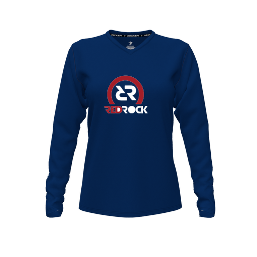 [FTLVPTNV-FYXS-LOGO1] Decker Performance T-Shirt (Female Youth XS, Navy, V Neck, Logo 1, Long Sleeve)