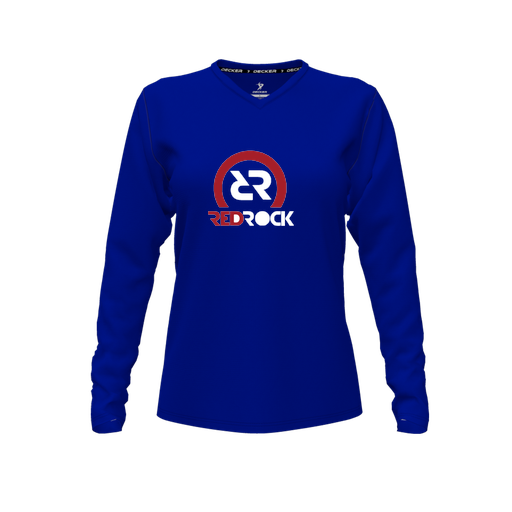 [CUS-DFW-TEES-PER-VNK-LSL-RYL-FYXS-LOGO1] Performance T-Shirt (Female Youth XS, Royal, V Neck, Logo 1, Long Sleeve)