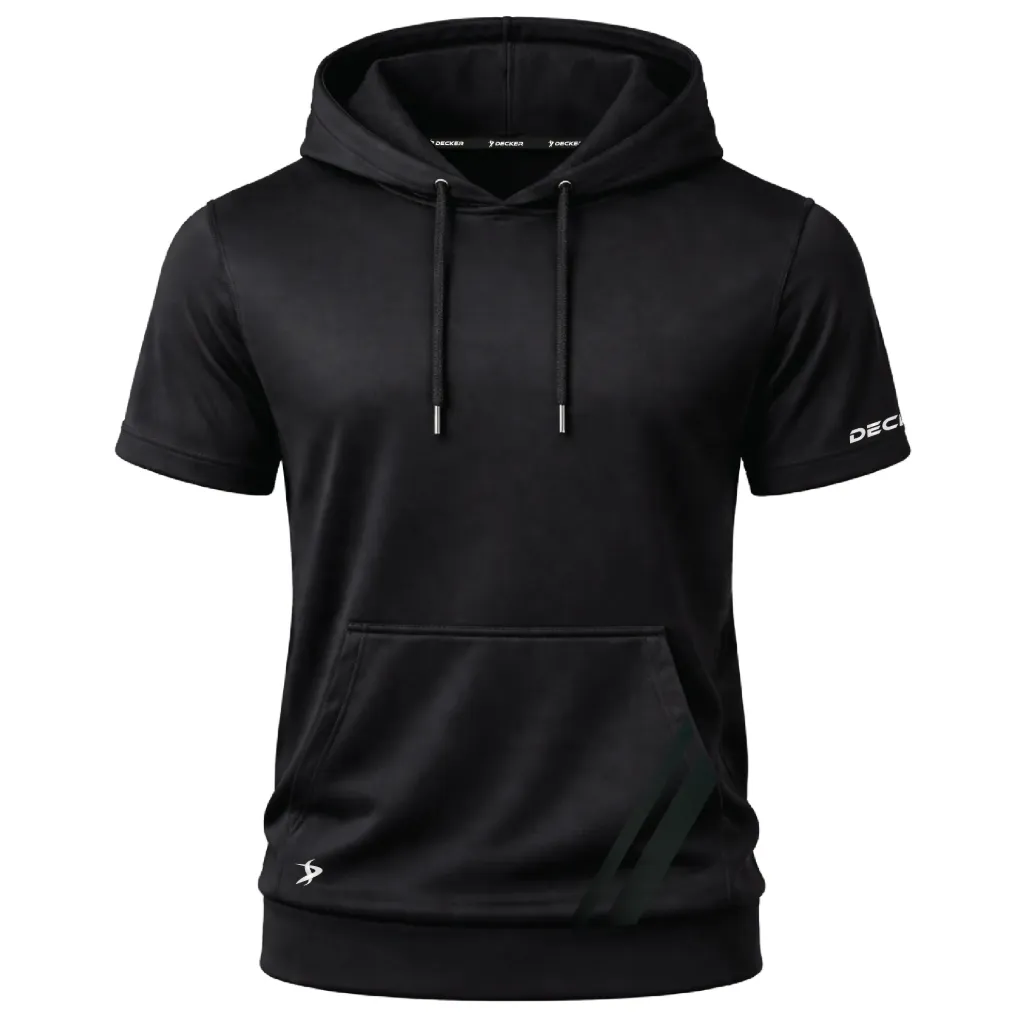 [FOSHSMBK-AS-LOGO1] Decker Adult Short Sleeve Summit Hoodie (Black, Adult S, Logo 1)