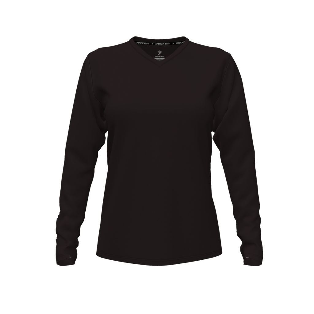 [CUS-DFW-TEES-CMF-VNK-LSL-BLK-FYXS-LOGO1] Decker Comfort T-Shirt (Female Youth XS, Black, Crew Neck, Long Sleeve, Logo 1)