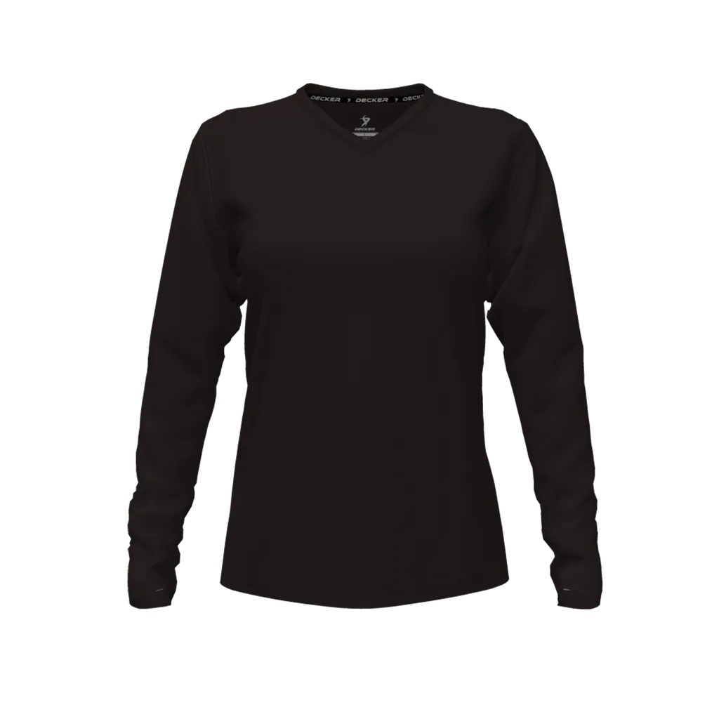 [CUS-DFW-TEES-PER-VNK-LSL-BLK-FYXS-LOGO1] Decker Women's Performance T-Shirt - Long Sleeve (Black, Female Youth XS, Logo 1)