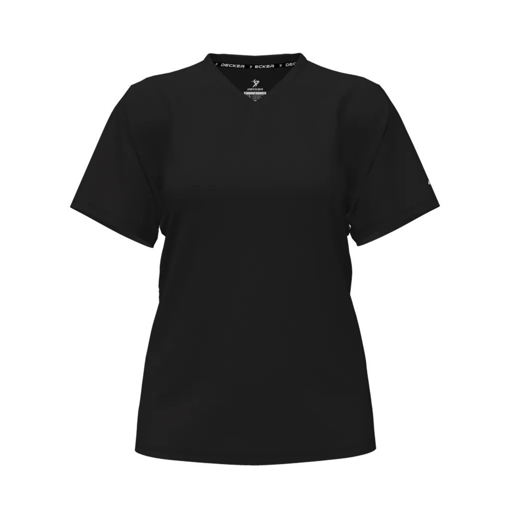 [CUS-DFW-TEES-PER-VNK-SSL-BLK-FAS-LOGO1] Decker Women's Performance T-Shirt - Short Sleeve (Black, Female Adult S, Logo 1)