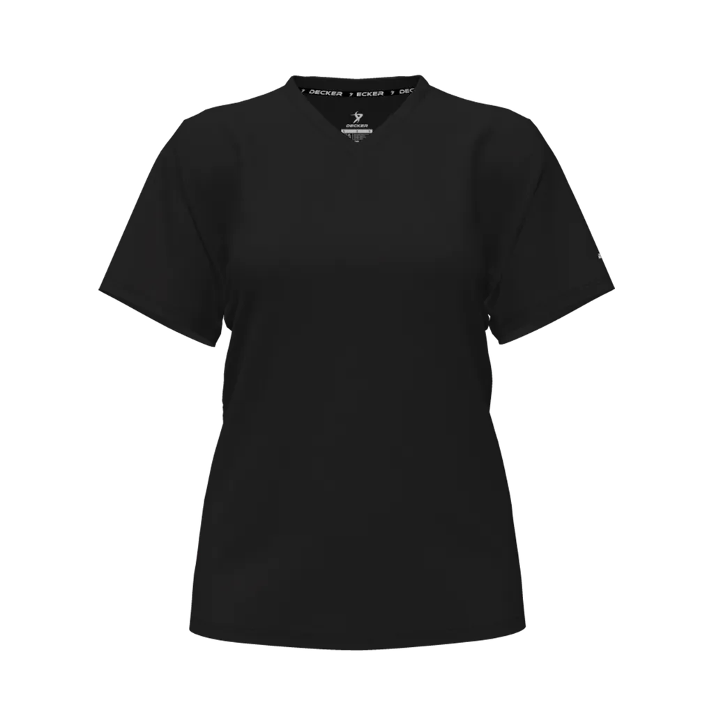 [CUS-DFW-TEES-CMF-VNK-SSL-BLK-FYS-LOGO1] Decker Women's Comfort T-Shirt - Short Sleeve (Black, Female Youth S, Logo 1)